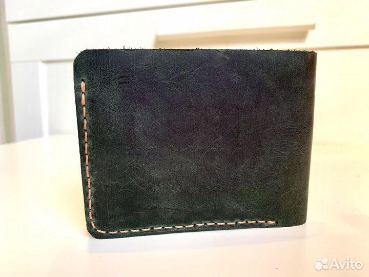 Кошелек мужской кожаный зелёный ручной работы