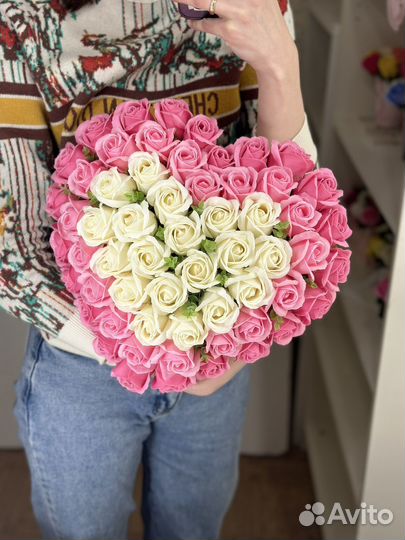 Букет сердце из мыльных роз