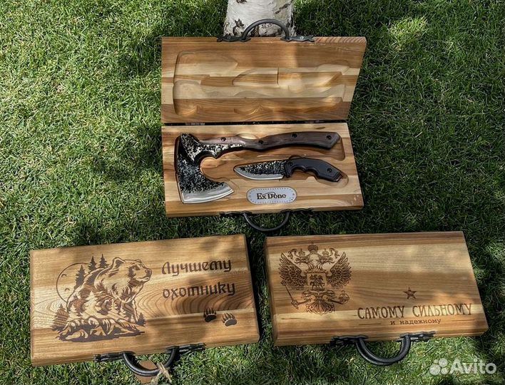 Набор топор и нож в деревянном кейсе