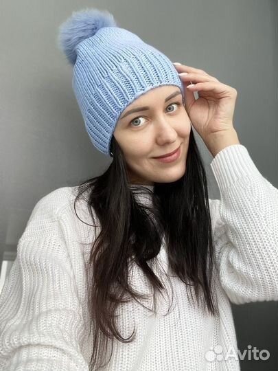 Шапка с помпоном меринос