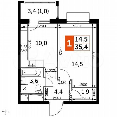 1-к. квартира, 35,4 м², 11/16 эт.