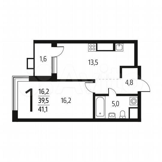 1-к. квартира, 41,1 м², 5/14 эт.