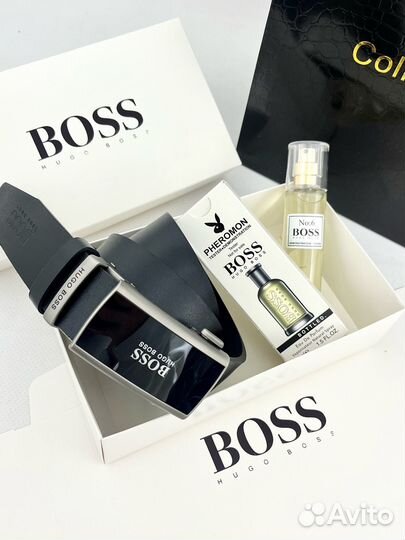 Подарочный набор Boss Ремень+духи+коробка