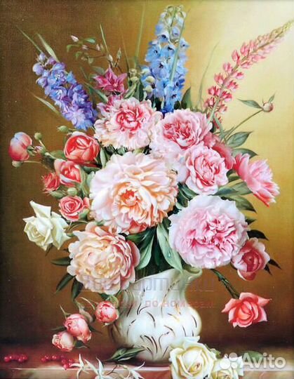 Алмазная мозаика 40x50 Букет с пионами в нежном ку