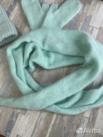 Шапка, палантин, варежки из пуха норки