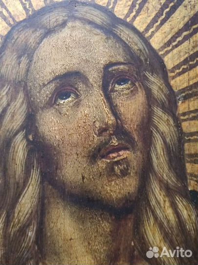 Старинная икона Вседержитель с хлебом и вином 19 в