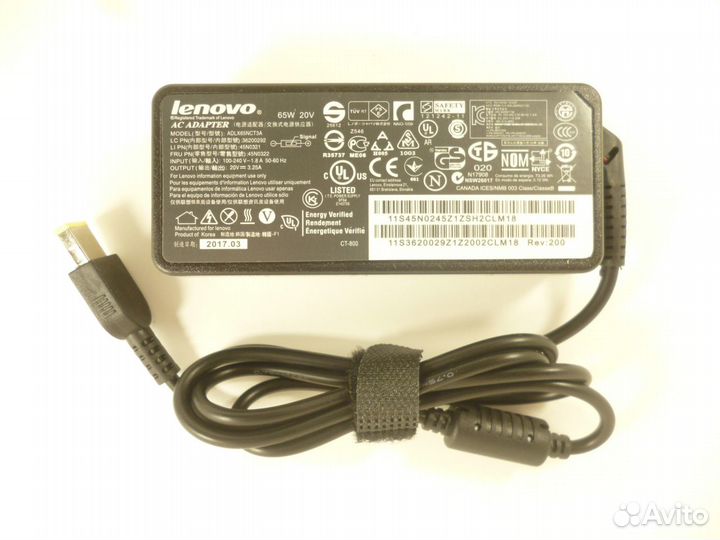 Новый блок питания Lenovo 65W прямоугольный разъем