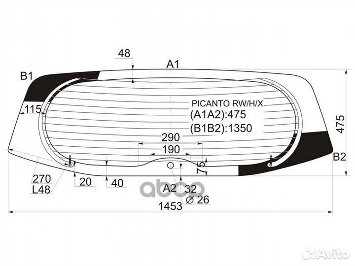 Стекло заднее с обогревом (отв.) KIA picanto 5D