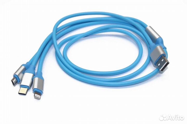USB Кабель 3 в 1 Type-C Lightning и microusb разъе