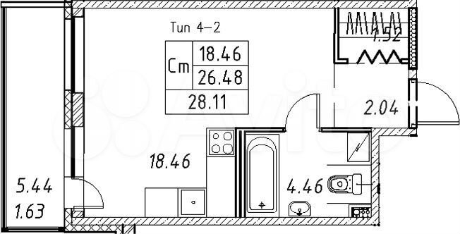 Квартира-студия, 27 м², 2/12 эт.