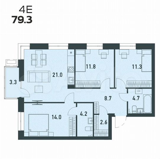 4-к. квартира, 79,3 м², 2/16 эт.