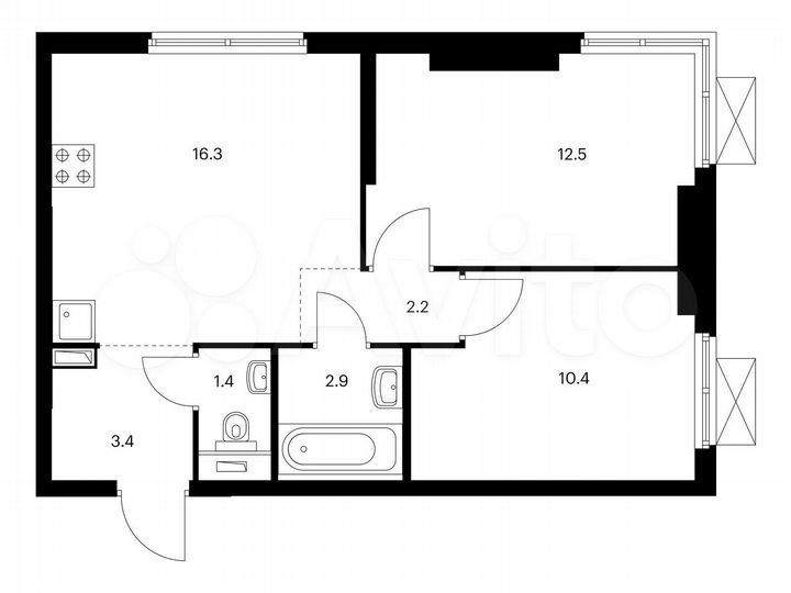 2-к. квартира, 49,1 м², 2/33 эт.