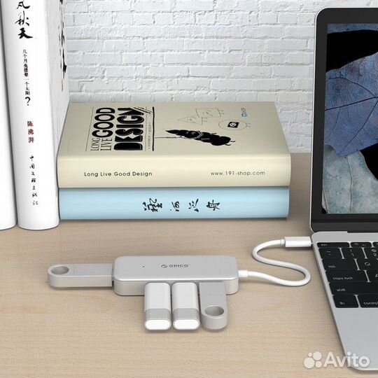 USB Хаб Type-C на MacBook 4в1 Orico серебро