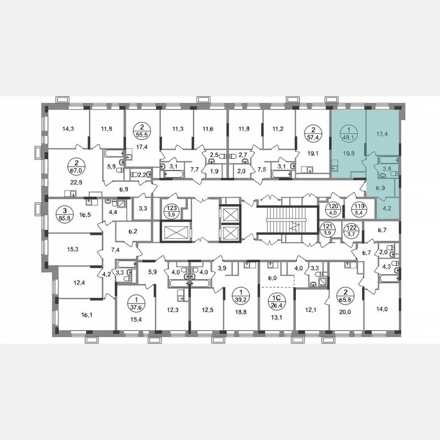 1-к. квартира, 48,1 м², 6/19 эт.
