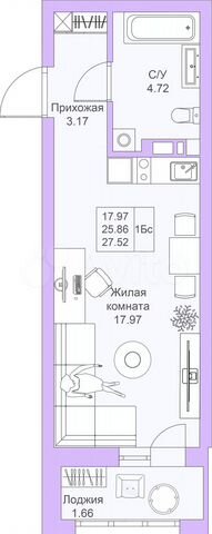 Квартира-студия, 27,5 м², 9/25 эт.