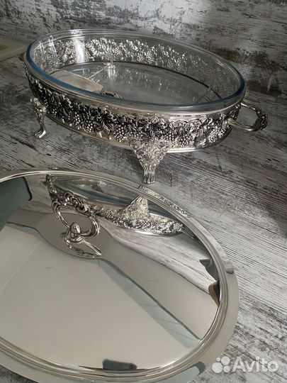 Блюдо сервировочное в мельхиоровой оправе