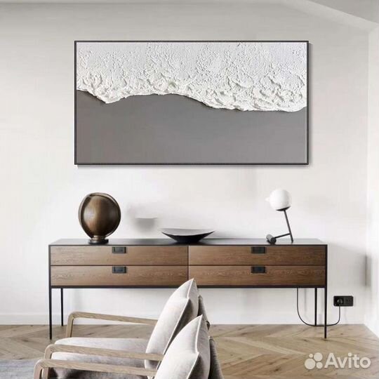 Текстурная картина маслом Белый пляж Интерьерная