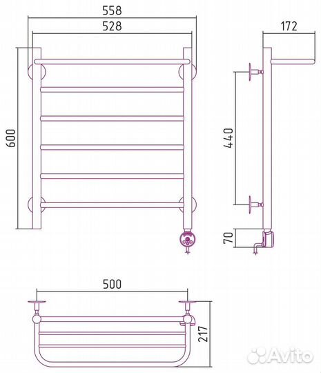 Полотенцесушитель электрический Стилье Формат 20 тп 00520-6050 600х500 (Полка + 5) П16