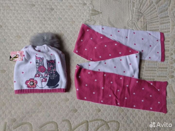 Новая зимняя шапка и шарф 48-52 Миалт белая девочк