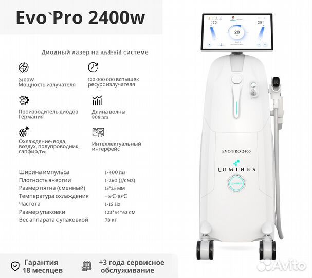 Диодный лазер для эпиляции люминес Evo’Pro 2400 Вт