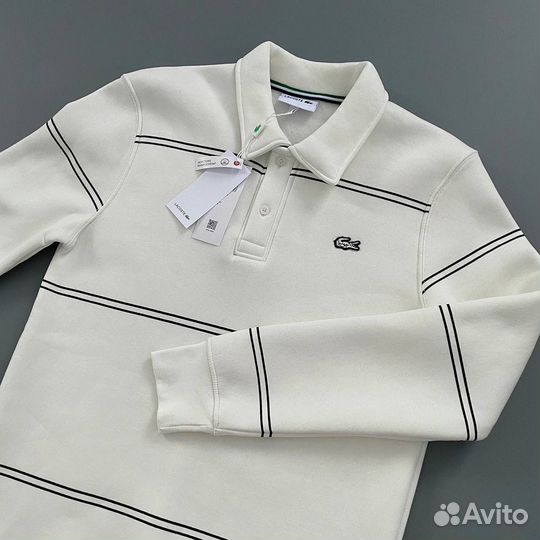 Свитшот lacoste на пуговицах белый (флис)