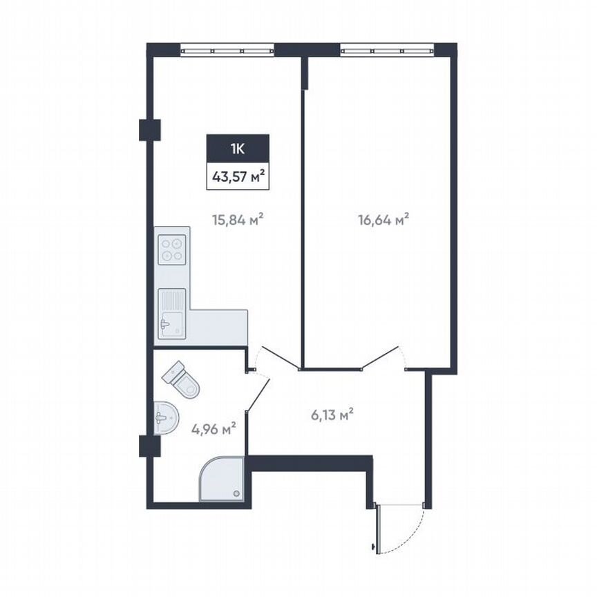 1-к. квартира, 42,7 м², 1/18 эт.