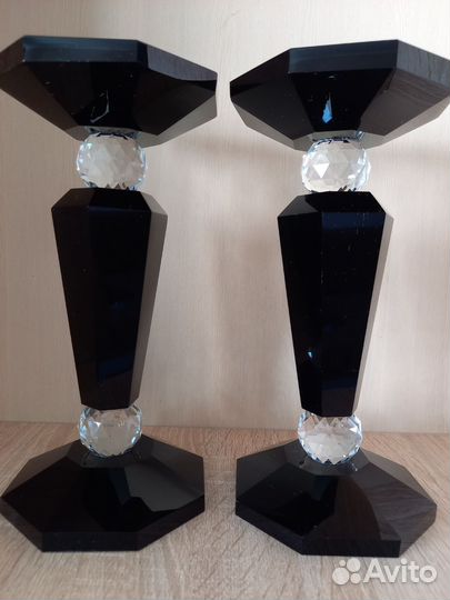 Подсвечники из цветного стекла и хрусталя (парой)