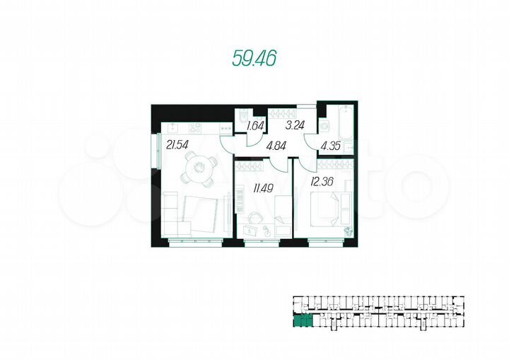 3-к. квартира, 59,5 м², 5/10 эт.