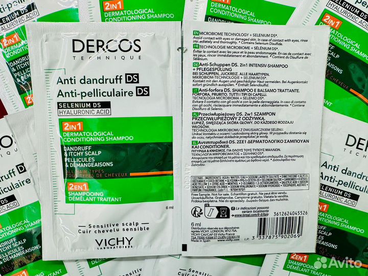 Vichy dercos 2 в 1, набор саше 10 шт