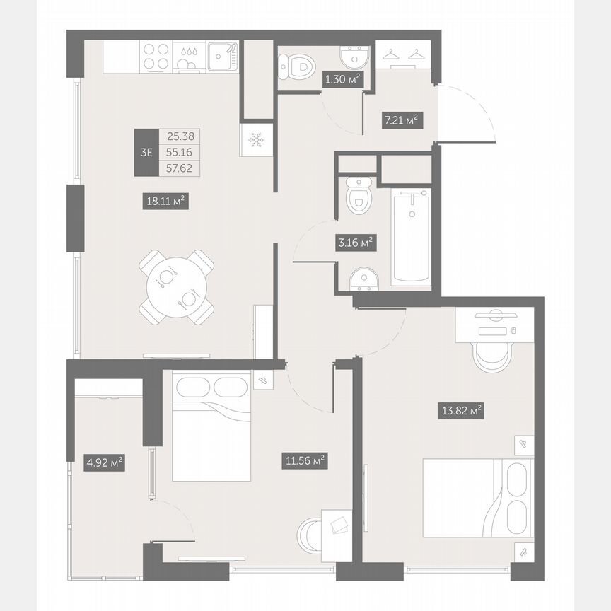 2-к. квартира, 57,6 м², 7/10 эт.