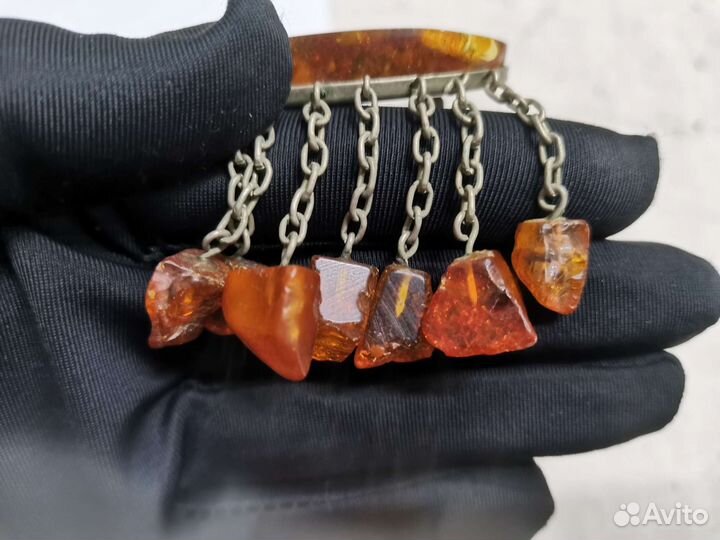 Брошь винтажная Янтарь Бижутерия СССР (Ч)