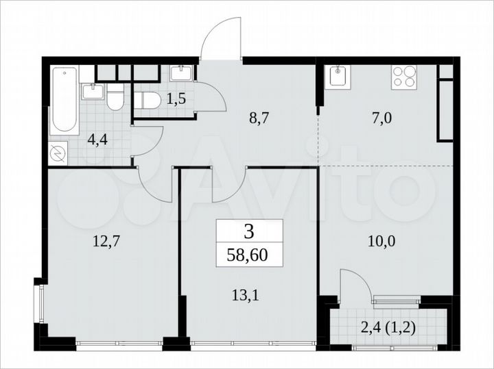 3-к. квартира, 58,6 м², 27/30 эт.