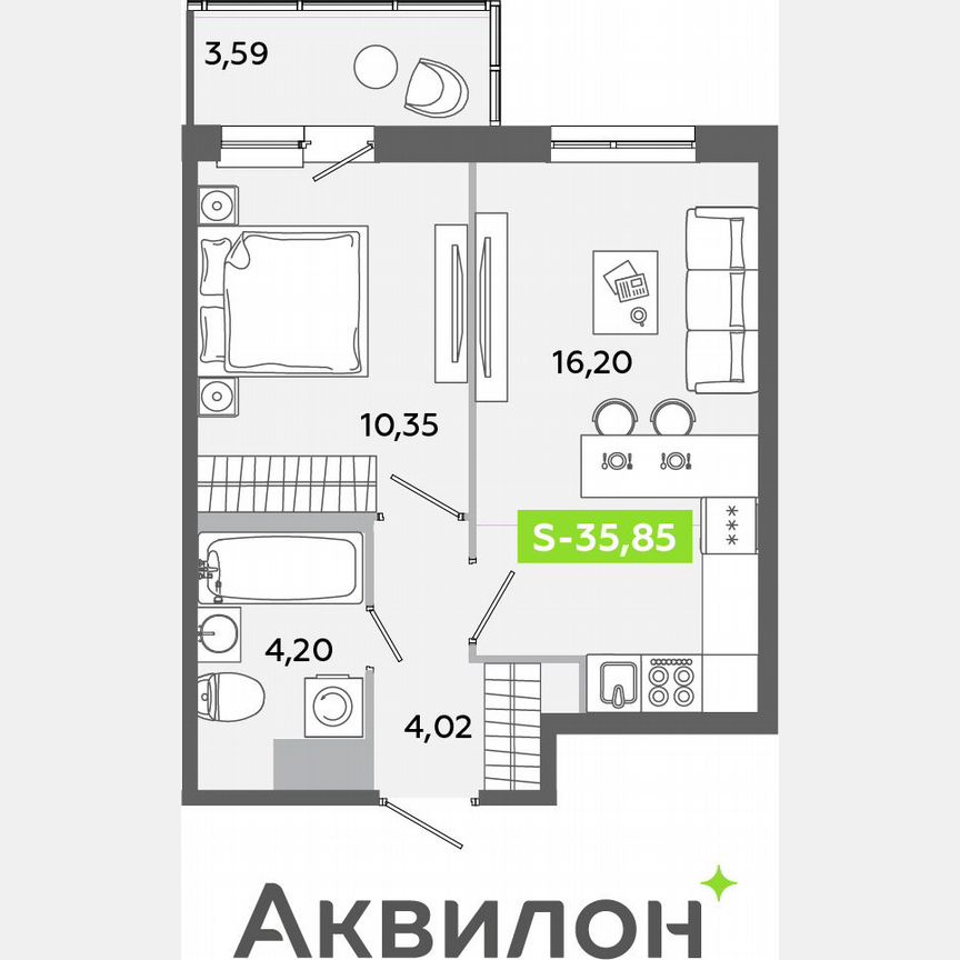 1-к. квартира, 35,9 м², 11/12 эт.