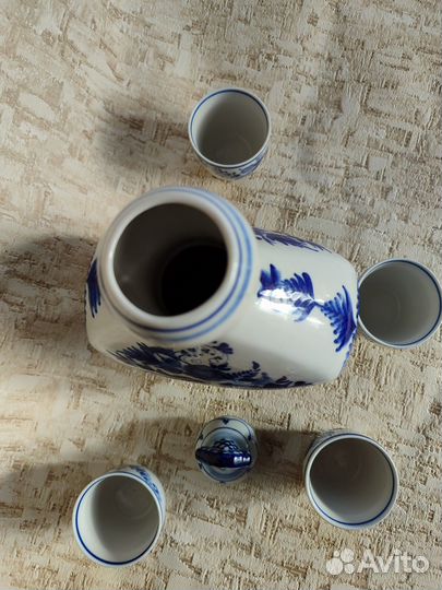 Авторский штоф 1,2 л и 4 стопки. Гжель