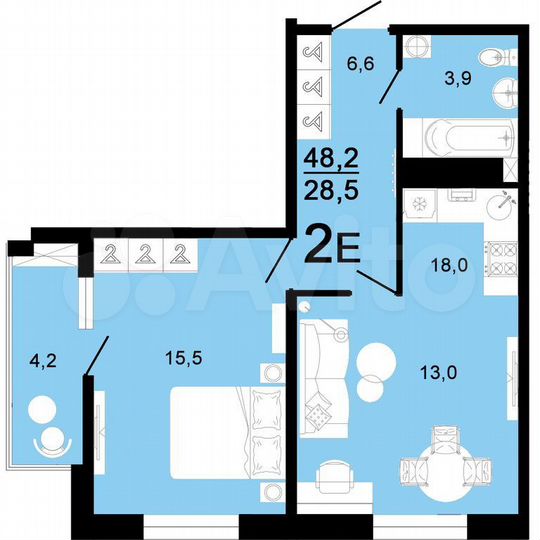 2-к. квартира, 48,2 м², 6/8 эт.