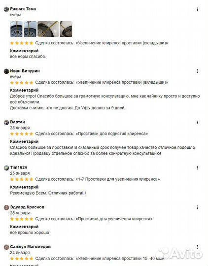 Увеличение клиренса проставки (вкладыши)