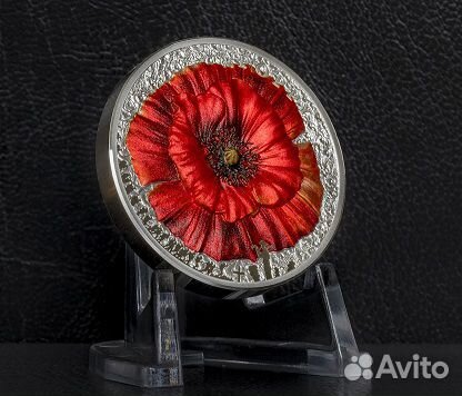 Монета Мак серебро Палау 2019 год футляр