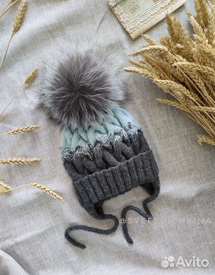 Шапочка с меховым помпоном и снуд Новый комплект