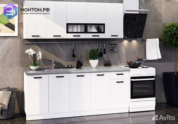 Кухня Рио 2.0 м белый глянец