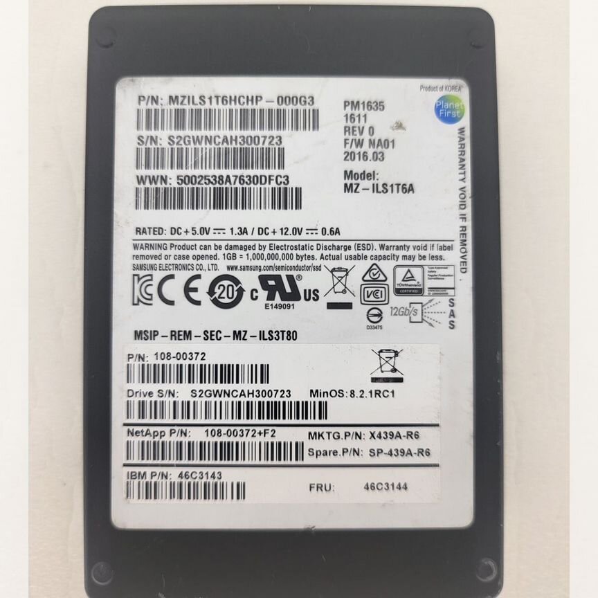 [MZPLL1T6HAJQ] Ssd Samsung Pm1635 1.6tb Mzils1t6hchp-000g3 Netapp Mzpll1t6hajq