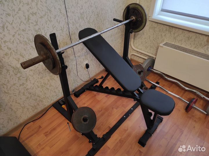 Стойки+скамья для жима со штангой и грифами