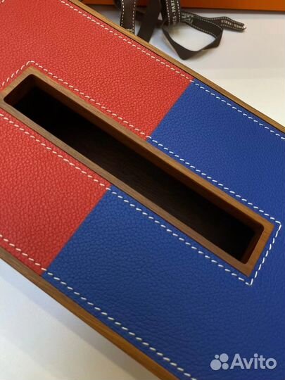 Салфетница Hermes деревянная кожа красная