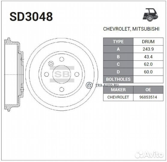 Sangsin brake SD3048 Барабан тормозной chevrolet a