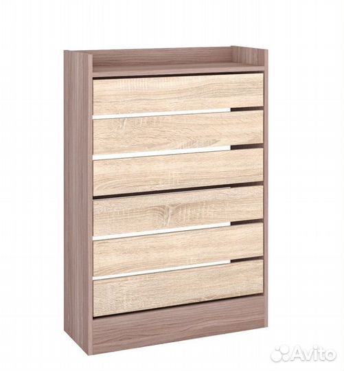 Тумба под обувь на 3 ящика Ясень шимо тёмный/Дуб с