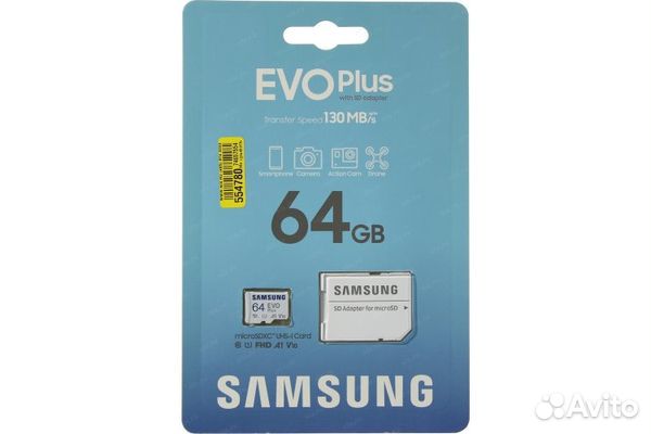 Карта памяти MicroSD 64GB Samsung Class 10 Evo