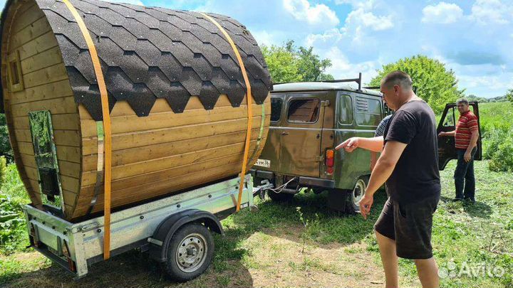 Баня бочка на прицепе