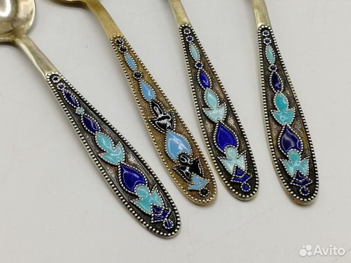 Ложка кофейная эмаль серебро 875 Звезда лю1