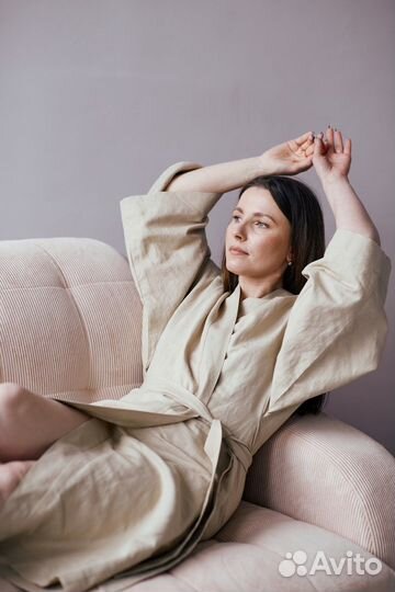 Льняной халат миди