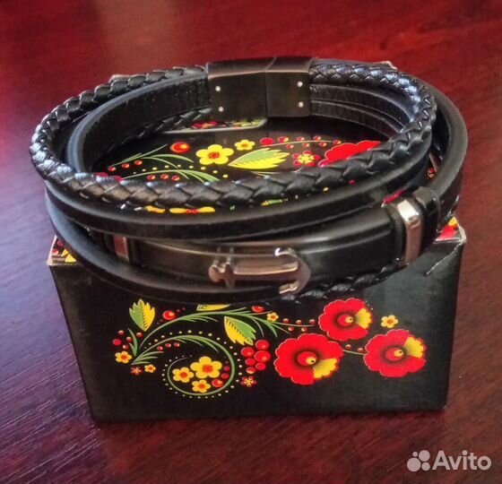 Браслет Якорь из нат. кожи с магнит.замком 17 см