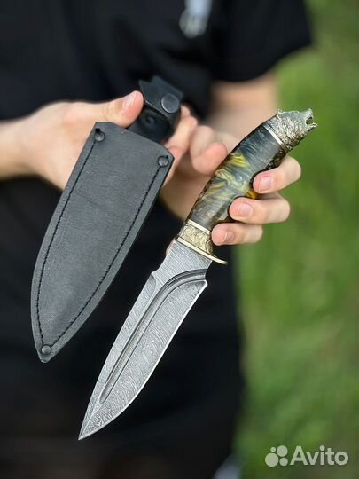 Нож из дамасской стали медведь